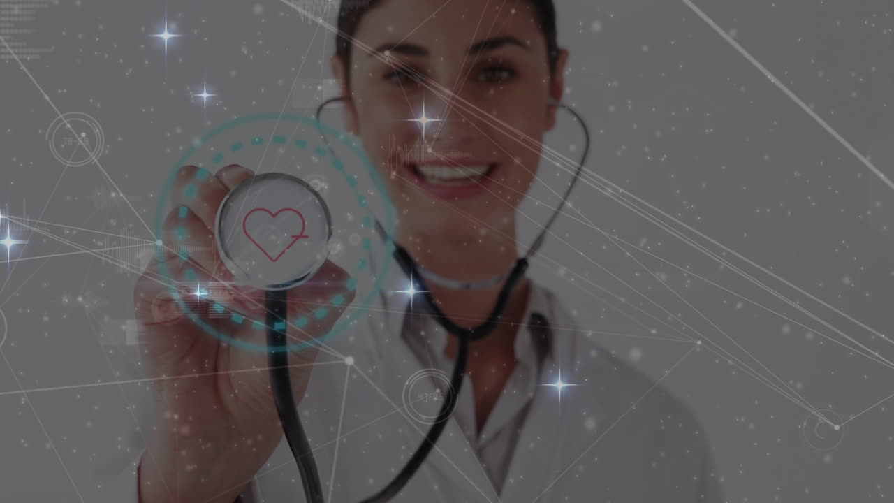 animación de la red de conexiones sobre la doctora caucásica