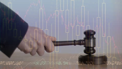 animación de las estadísticas y el procesamiento de datos financieros sobre el martillo del subastador