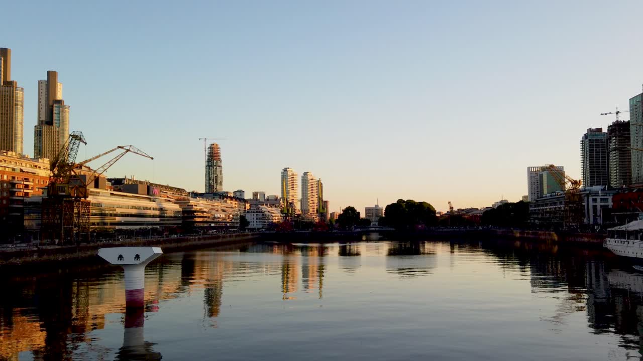 Panoramic at Puerto Madero River, waterfront of Buenos Aires city in Sunset, Argentine travel landmark