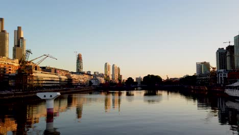panoramic at puerto madero river, waterfront of buenos aires city in sunset, argentine travel landmark