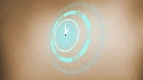 Animation-of-blue-clock-over-brown-background