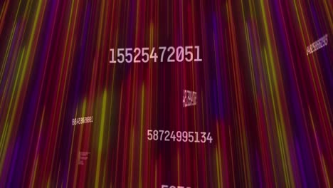 animation of numbers and lightening on multicolour changing background