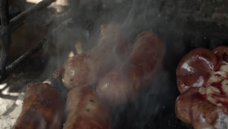 4k at 60fps (slow motion) - barbecue on a rusty grill on a sunny day - bbq (asado) - relax and warm mood