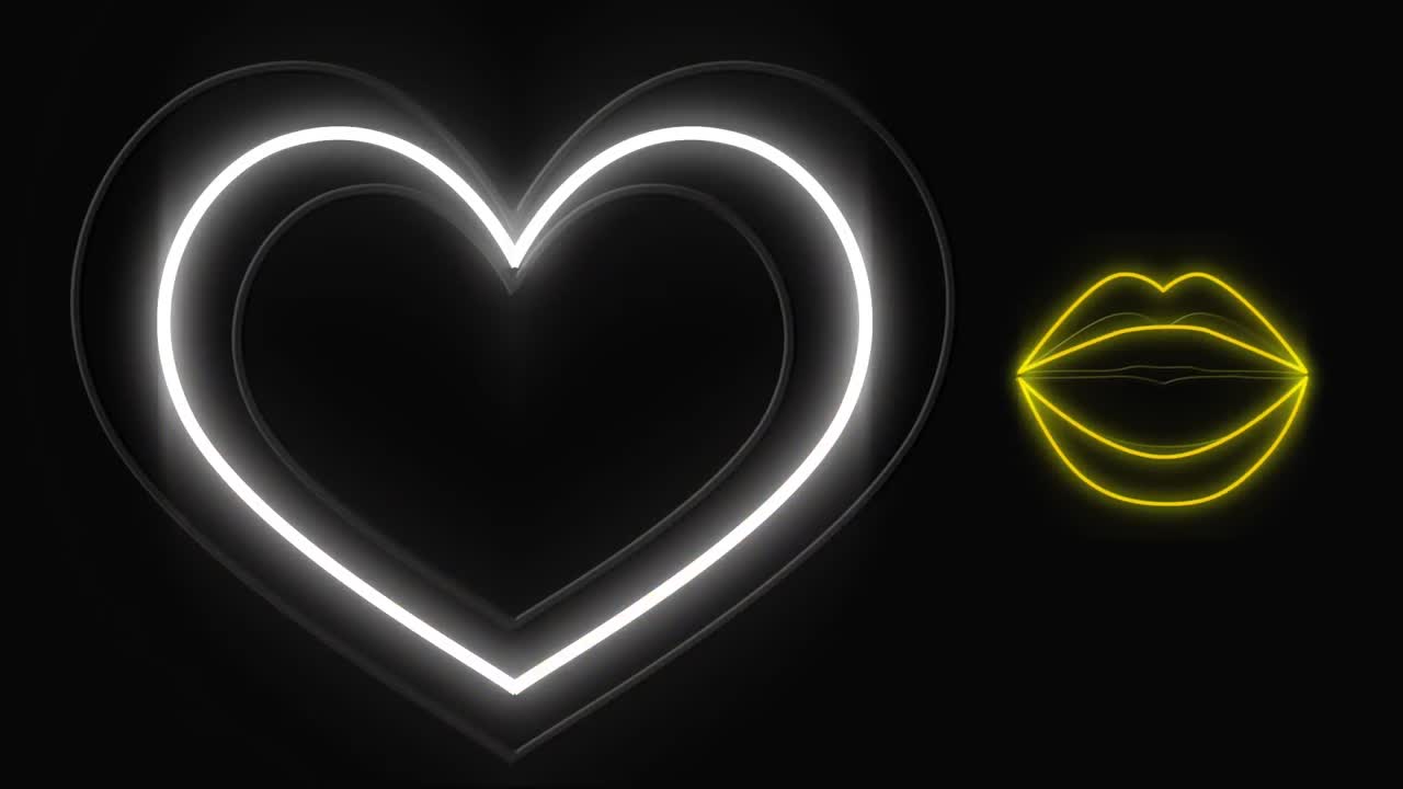 Glowing led lights of heart and lips