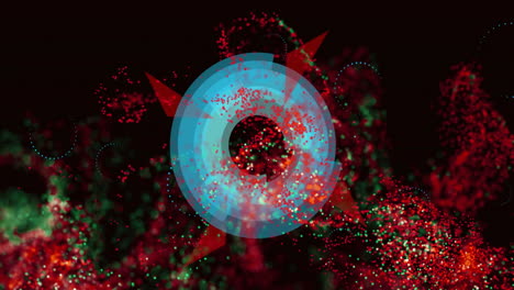 animation of red and green spots over moving circles on black background
