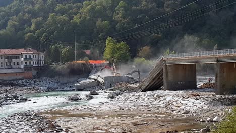 collapsed bridge due to bad weather at romagnano sesia, italy