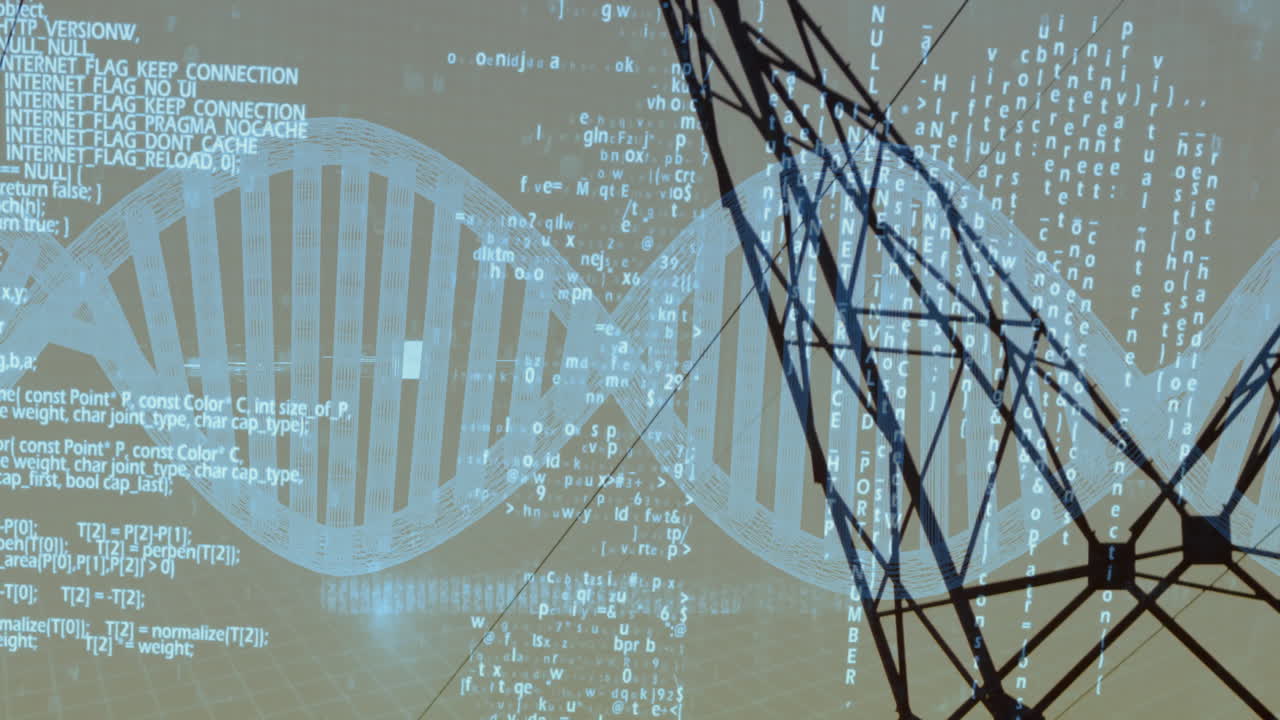 이진 코딩으로 된 dna 줄무, 애니메이션으로 과학 데이터를 처리합니다.