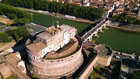 forward drone shot above castel sant'angelo - rome, italy