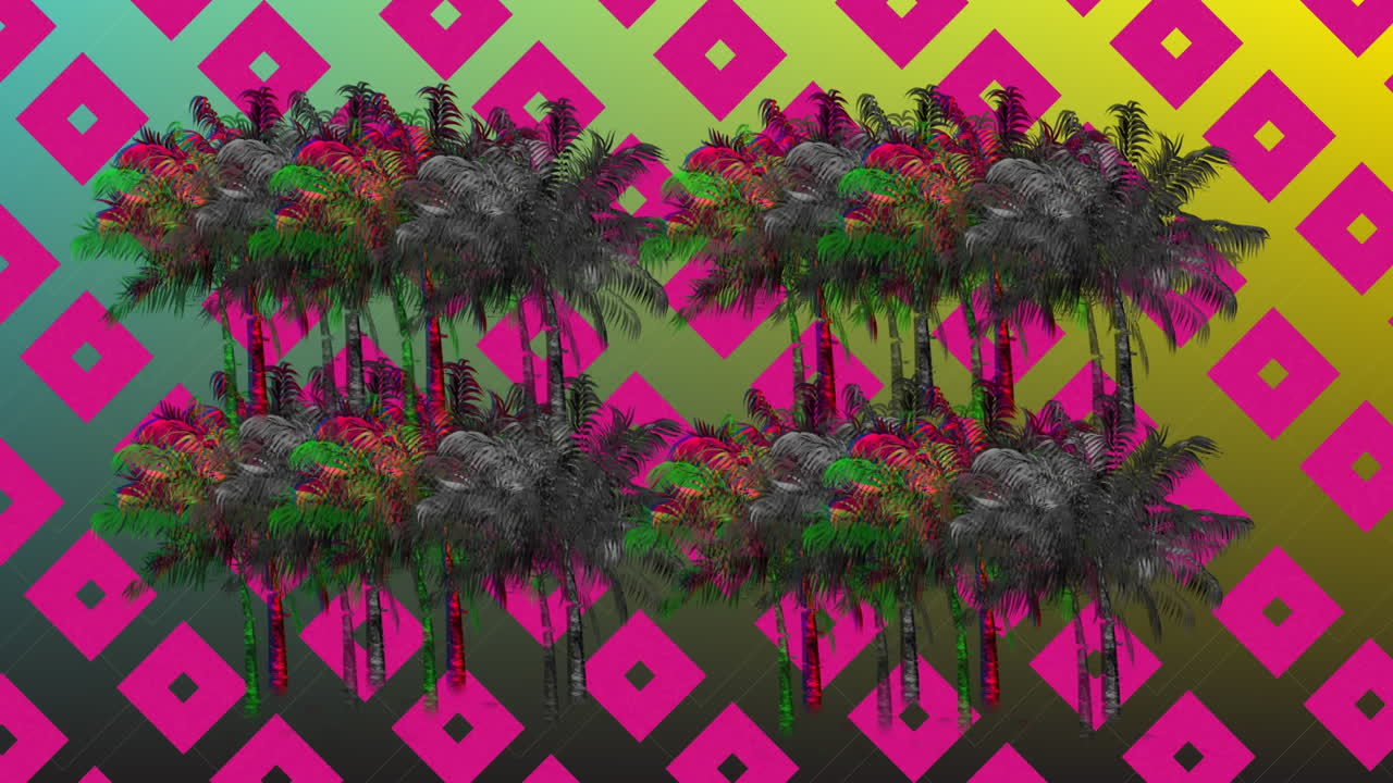 palmeras y patrones cuadrados