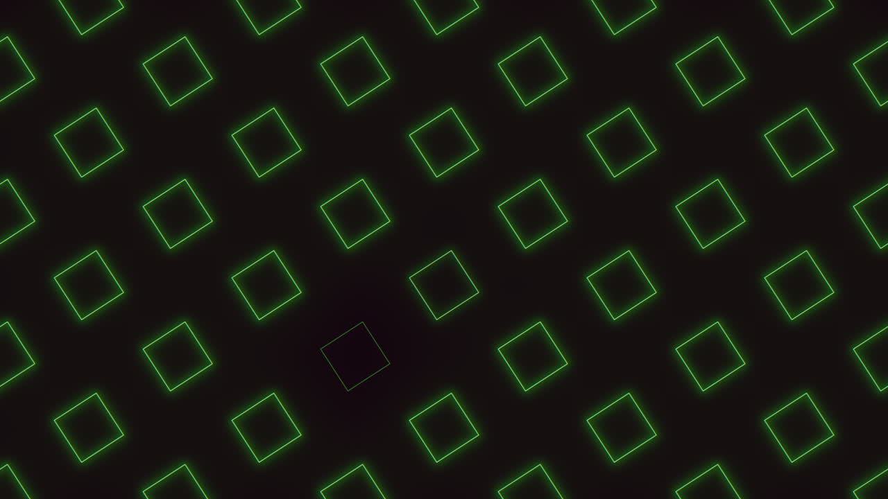 Seamless neon green cubes pattern in rows on black gradient
