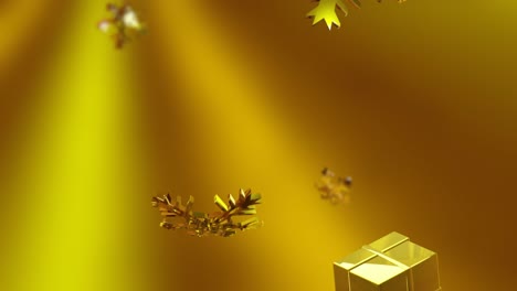 Animation-of-christmas-gold-snowflakes-over-gold-background