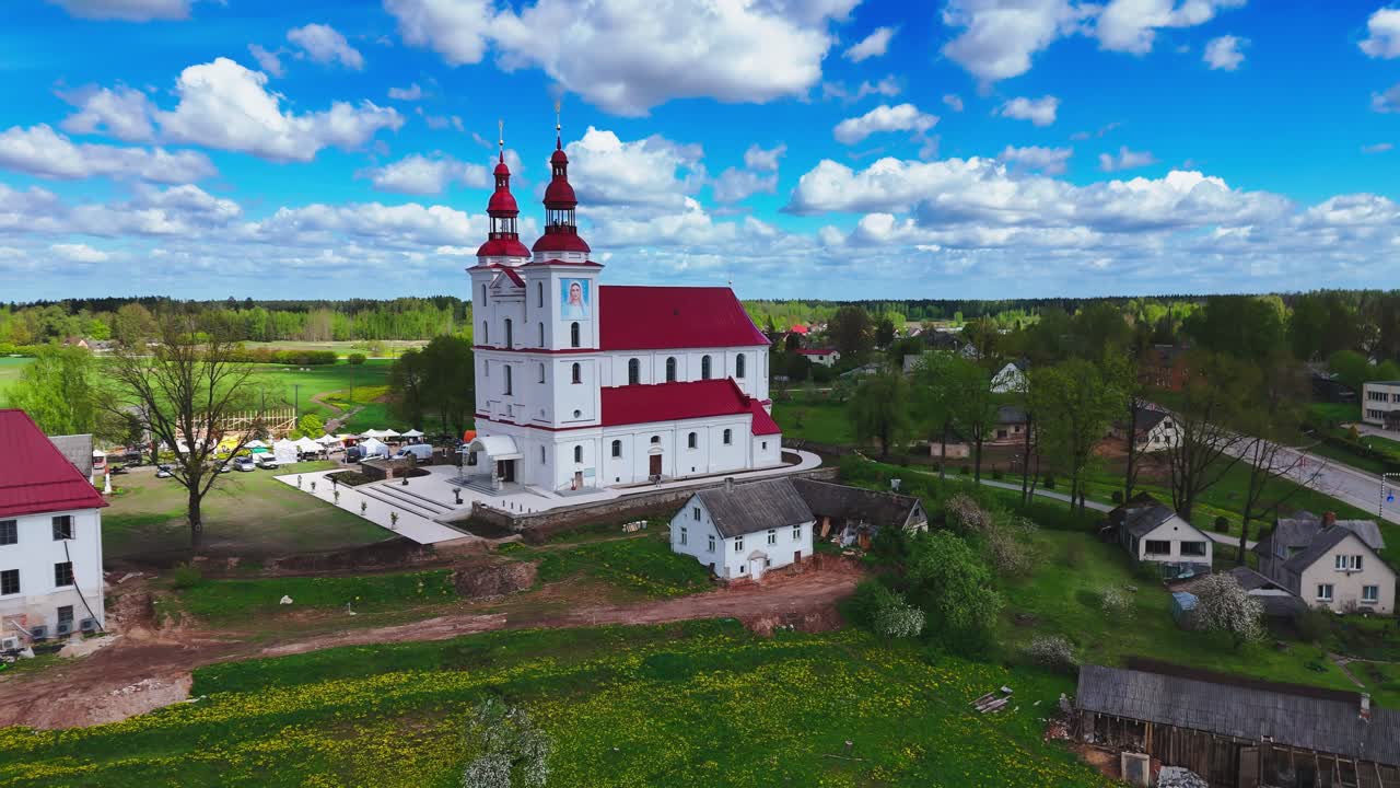 Church of the Assumption of the Blessed Virgin Mary, Skaistkalne, Latvia - Drone Pullback