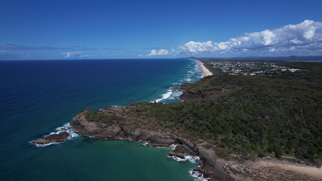Aerial View Of Alexandria Bay, Cove, Beach, Blue Sea And Noosa National Park In Queensland, Australia.