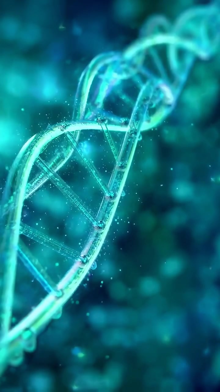 Animazione 3D astratta di un'elica di DNA rotante con elementi luminosi