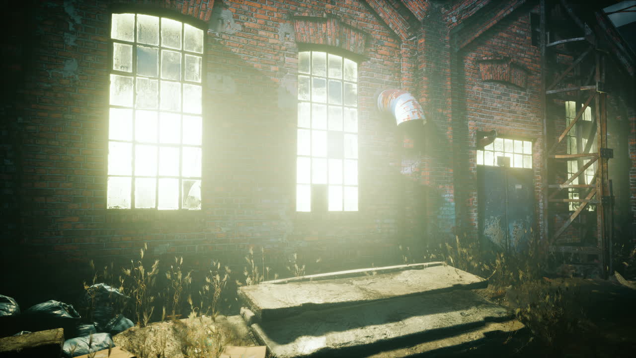 밤에 어두운 공장 창고 골목