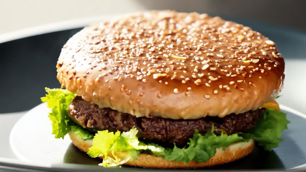 disfrutar de una deliciosa hamburguesa con lechuga fresca y queso derretido al vapor bajo luz natural. ideal para anuncios de alimentos y vitrinas culinarias