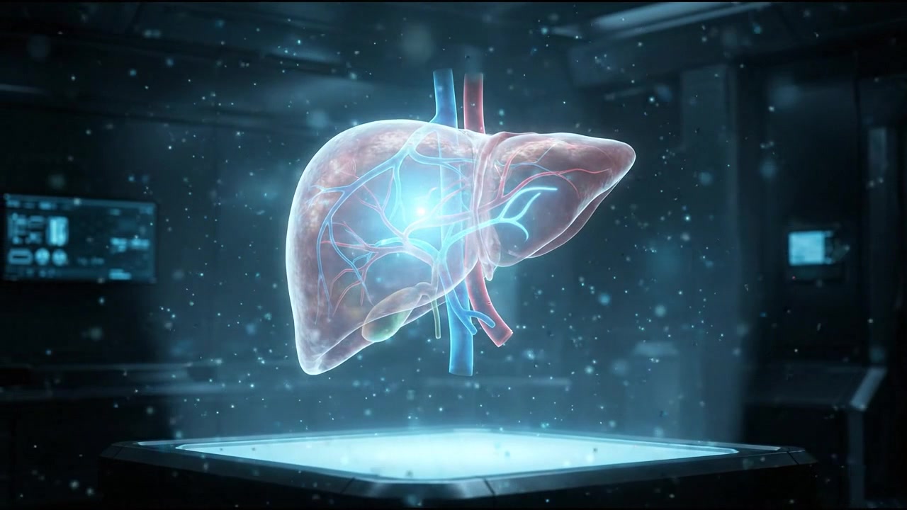 Holographic 3D Model of Human Liver in Futuristic Laboratory