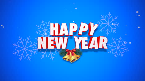 Animated-closeup-Happy-New-Year-text-and-bells-on-blue-background