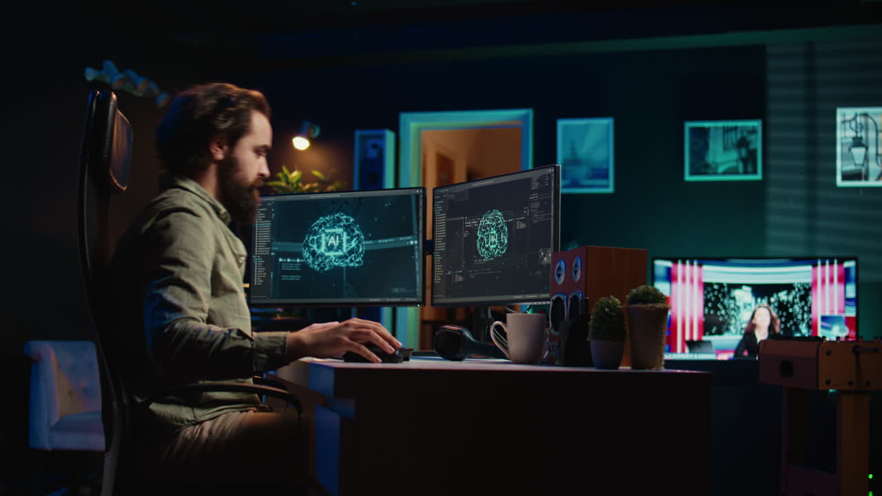 un experto inserta un disco en una computadora que contiene software que convierte a la ia en un ser consciente.