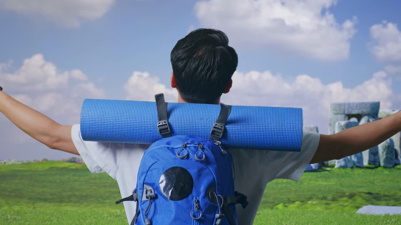 Man on a trip enjoying the views, nature, and freedom.