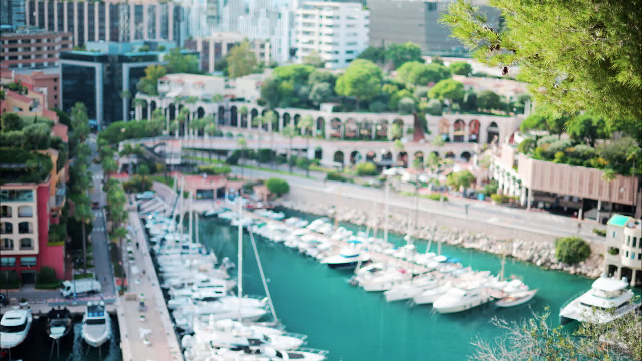 Blurry view of the Port de Fontvieille in Monaco