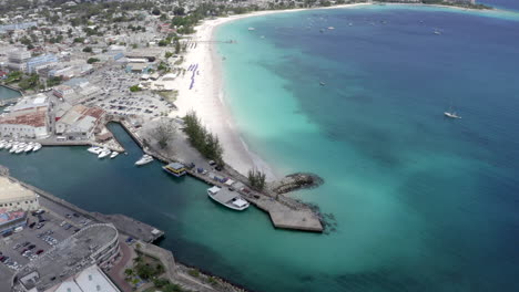 An-areal-opening-shoot-of-Carlisle-bay-and-all-beaches-in-Barbados,-Bridgetown