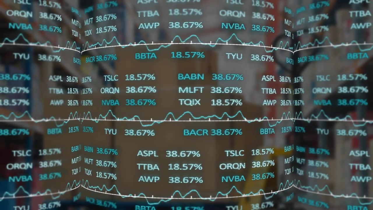 Animation of stock market processing against empty warehouse