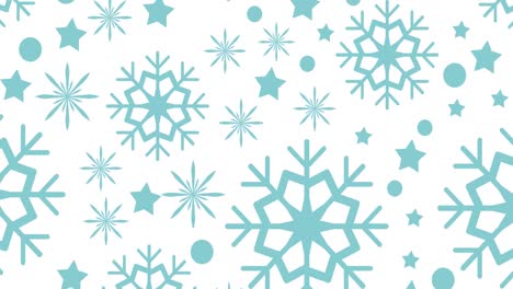 animation of snowflakes and stars falling on white background