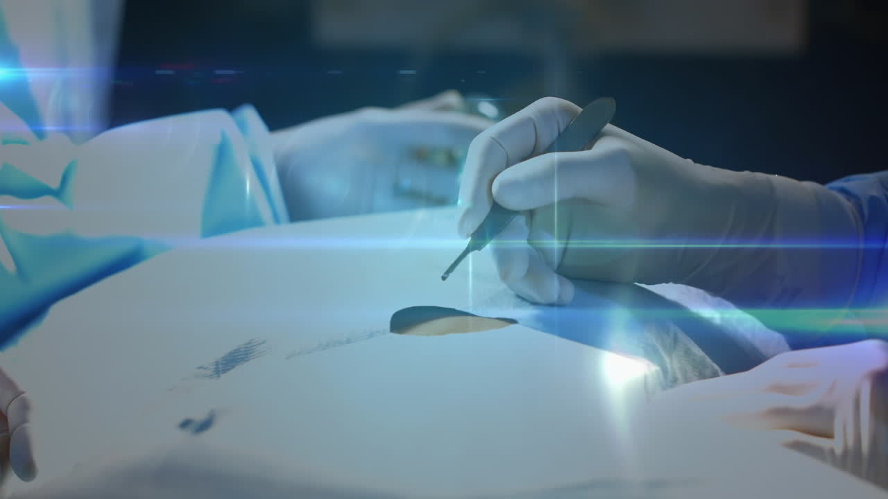 사람들과의 연결 네트워크의 애니메이션 아이콘 수술사가 스칼펠을 사용하여