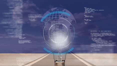 animation of lightbulb over data processing and globe