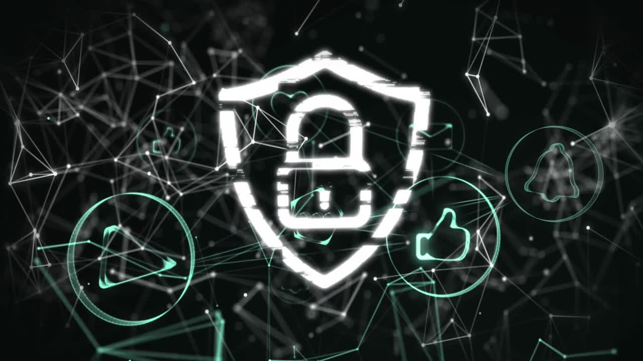 анимация онлайнового замка безопасности с цифровыми значками и сетями соединений