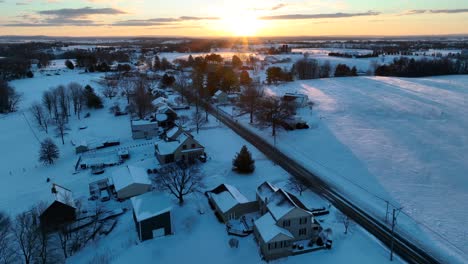 houses at winter sunset