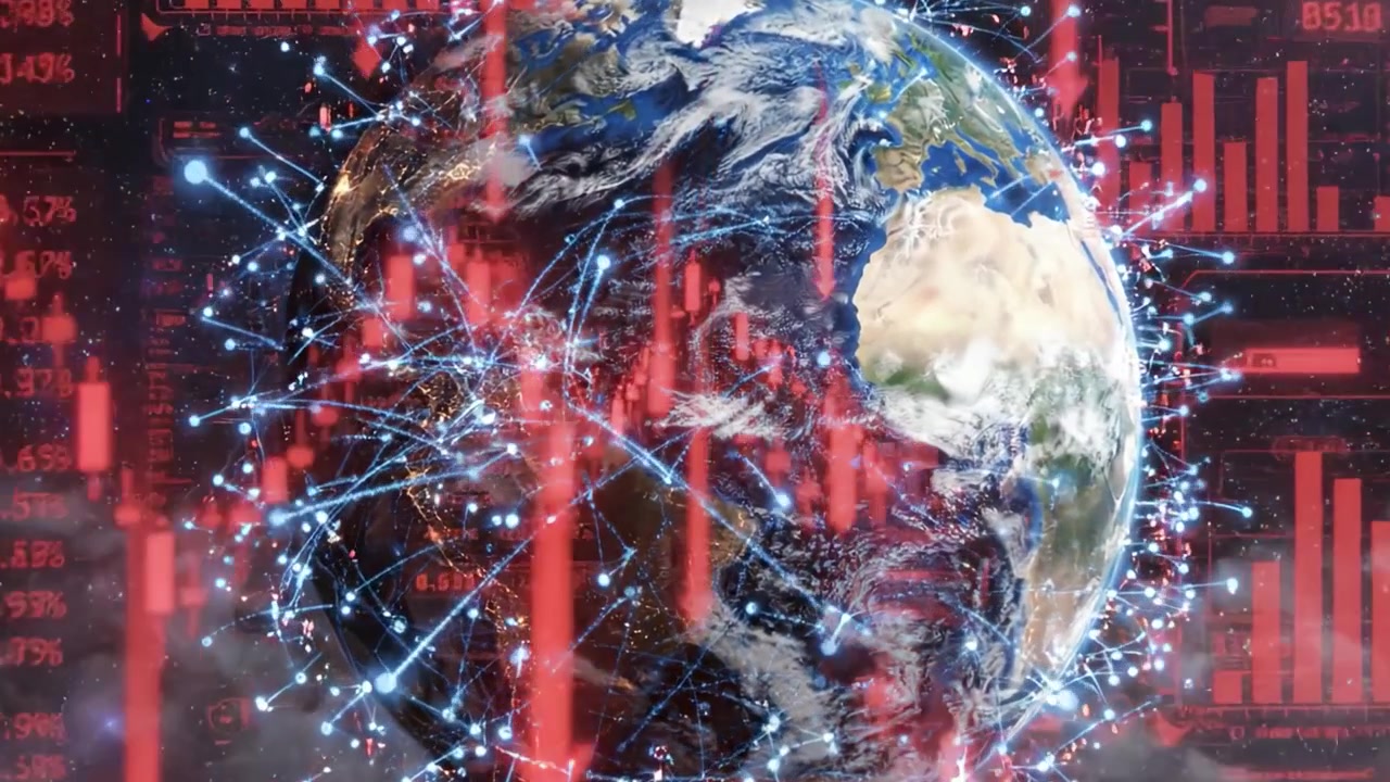Una visualizzazione drammatica della Terra circondata da dati dinamici: un viaggio attraverso la connettività cosmica e le intuizioni globali nell'era digitale