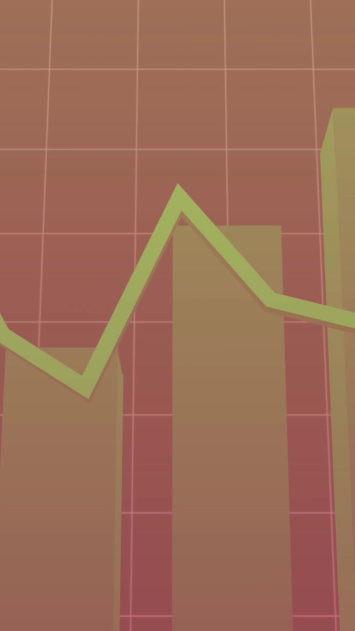 Animation of statistical data processing over grid network against pink gradient background