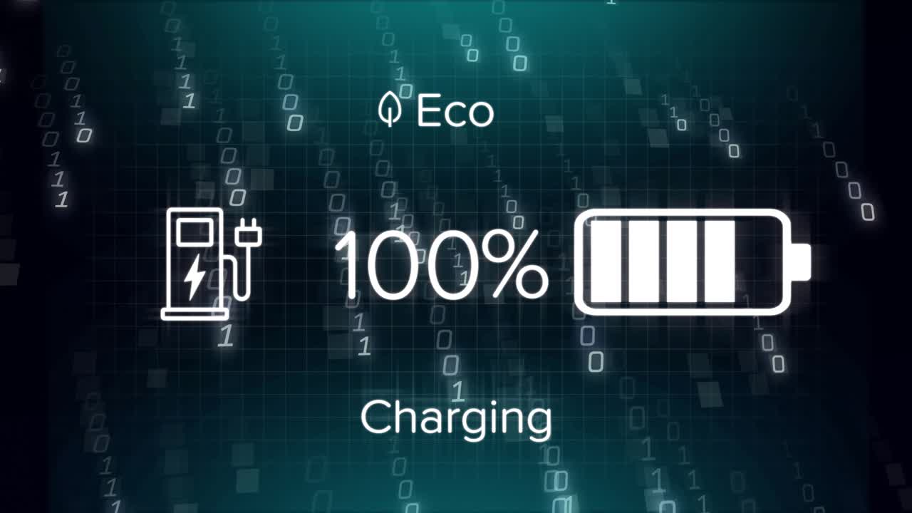Interface oplader fra 9%, fylder bjælker til 100% og tømmes derefter for at illustrere Eco-tilstandens energicyklus.