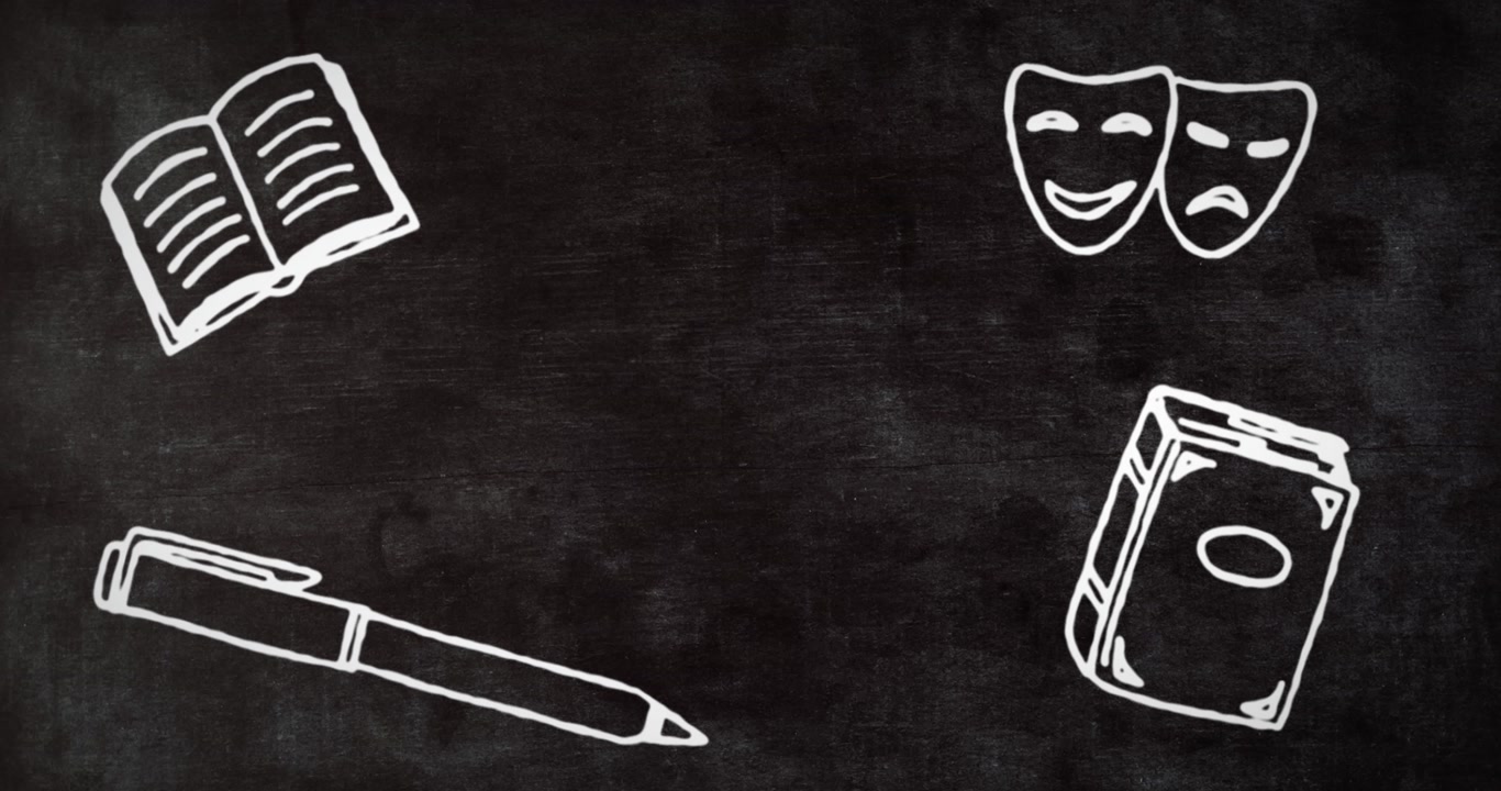 Animation of school concept icons against copy space on black chalk board with copy space