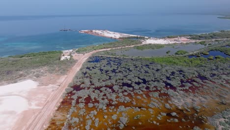 aerial sideways construction site new harbor in the dominican republic, tourism