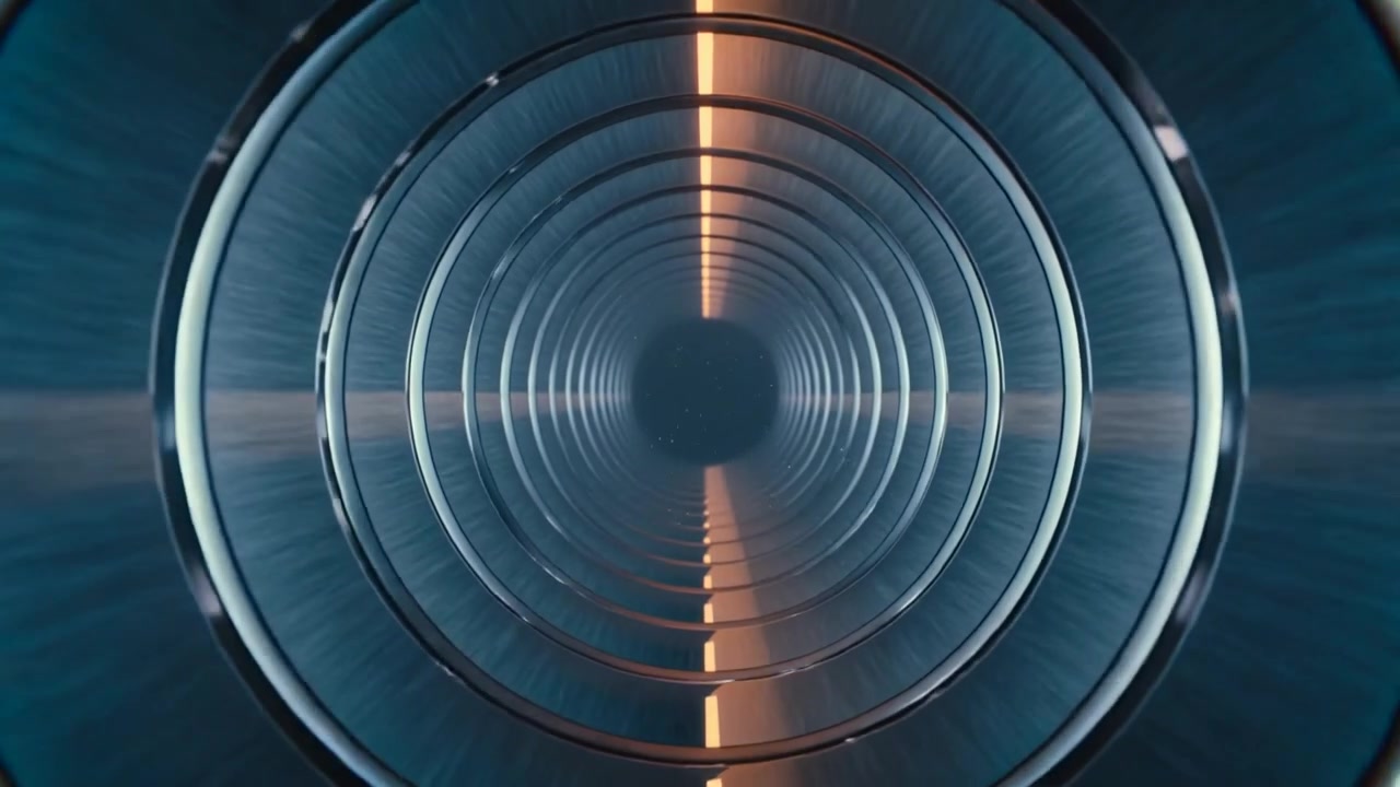 Moving camera revealing concentric rings, dark aperture and orange strip inside barrel for closeup