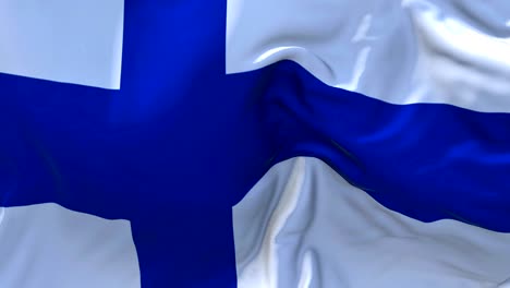 finland flag waving in wind slow motion animation . 4k realistic fabric texture flag smooth blowing on a windy day continuous seamless loop background.