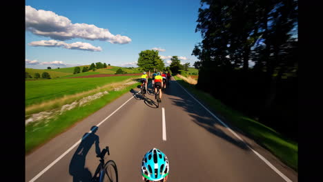 group cycling tour on a country road