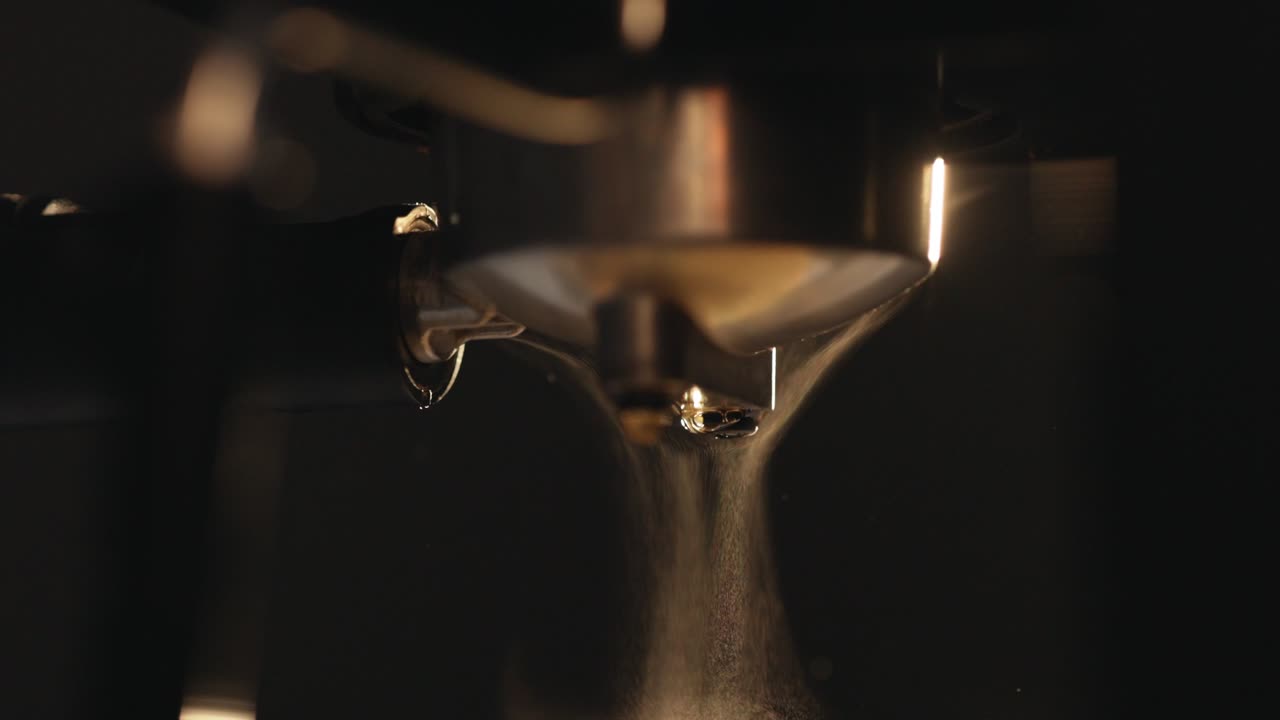 Circle shaped coffee water drops falling into black coffee. Coffe Drop Falling into Fresh Espresso at 1000 fps