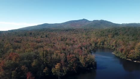 aerial, price lake with grandfather mountain in background in 4k