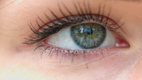 Extreme-close-up-shot-of-a-lady's-green-eye-wearing-black-mascara-and-looking-in-different-directions