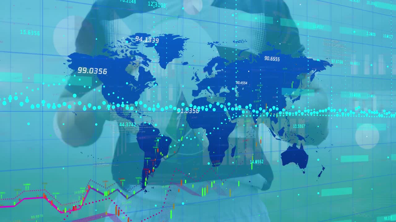 공을 가진 백인 남성 럭비 선수에 대한 데이터 처리의 애니메이션