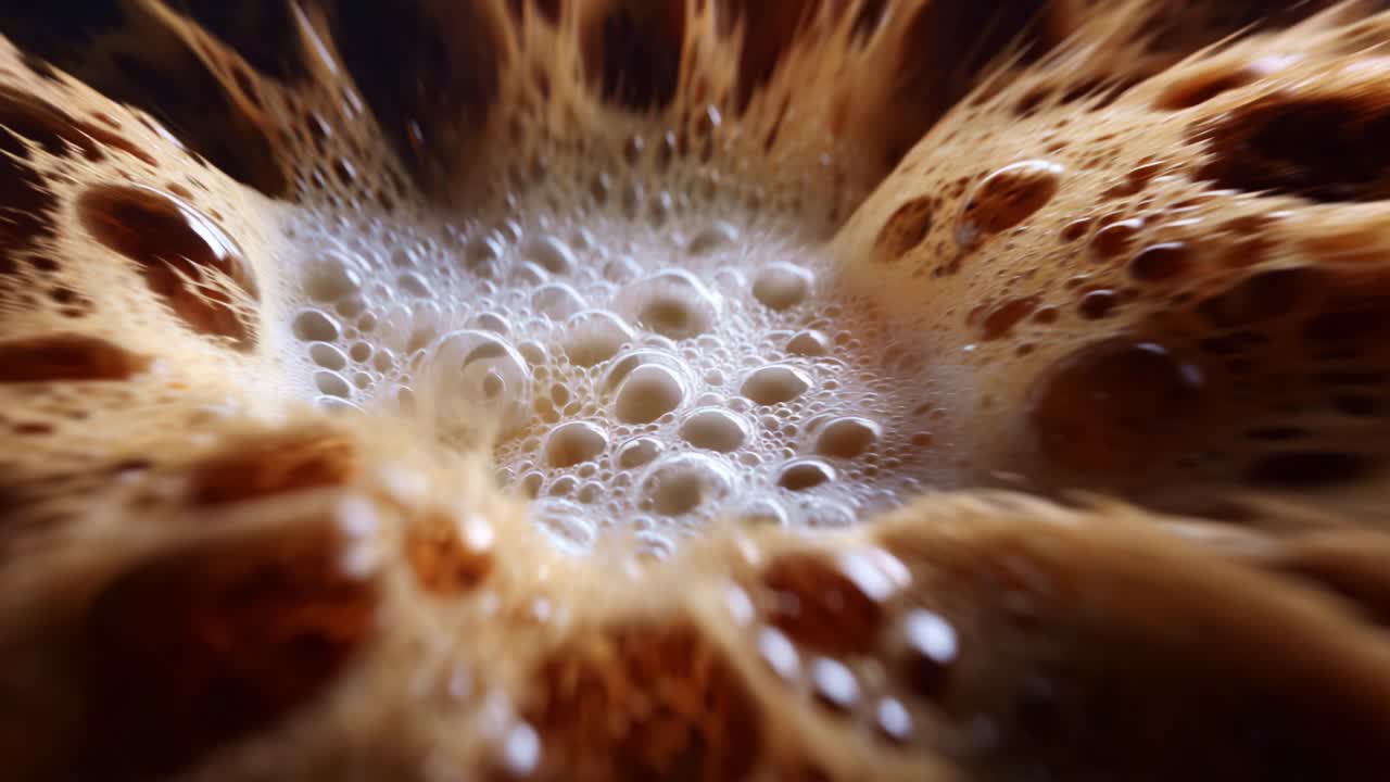 A Close-Up View of Bubbling Foam and Froth in a Beverage, Showcasing an Intricate Dance of Bubbles and Rich Textures Creating an Appealing Visual Experience