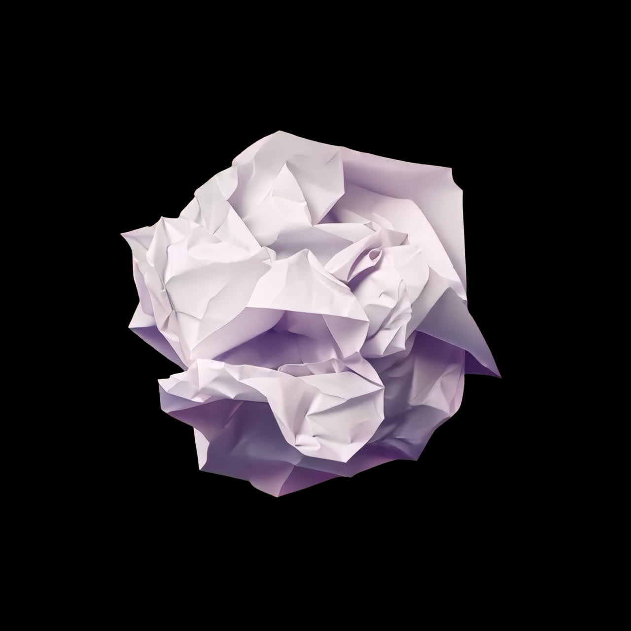 Crumpled paper on yellow background animation isolated asset, transparent 4K video, alpha channel