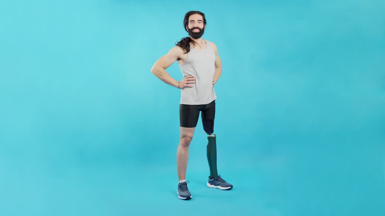 Confident man with a prosthetic leg in athletic wear