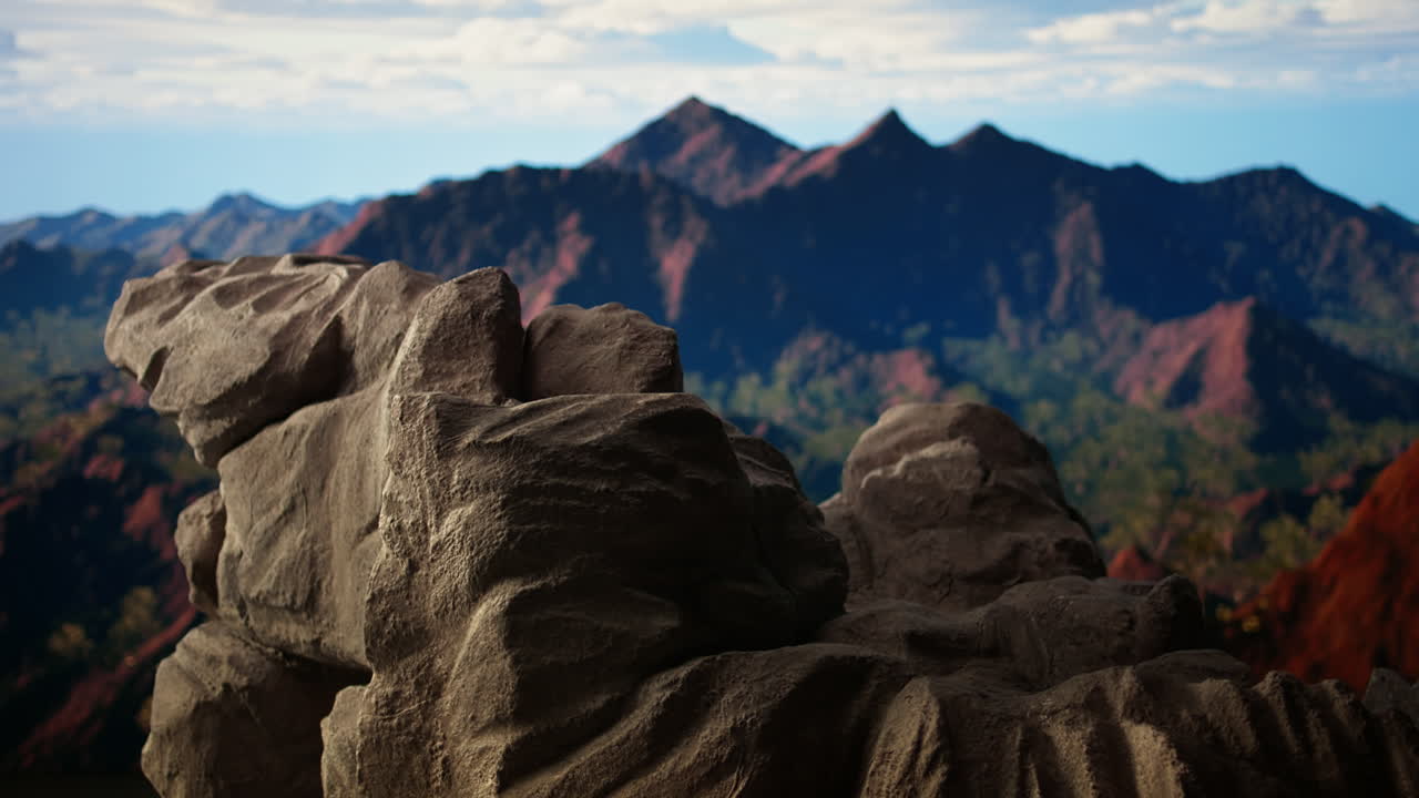 높은 봉우리 와 바위 가 있는 앞면 이 있는 웅장 한 산악 풍경