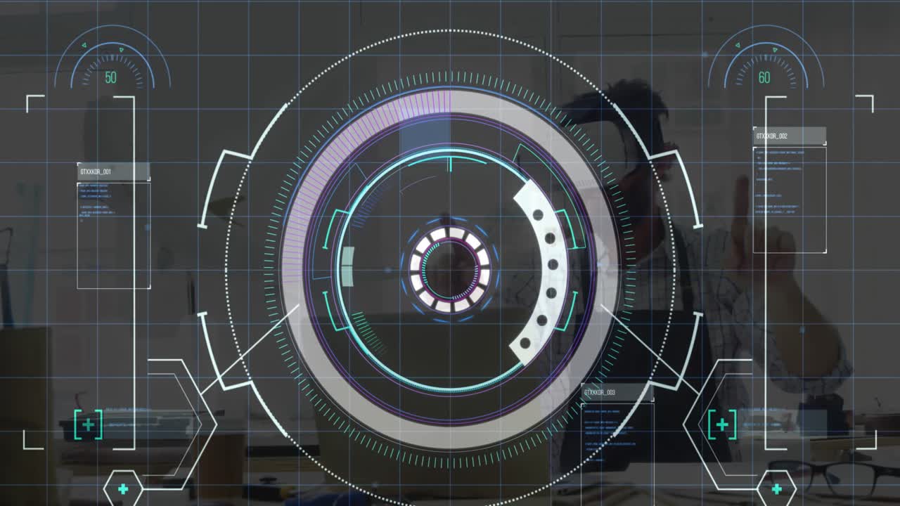 Data processing and scope scanning over man gesturing while wearing vr headset