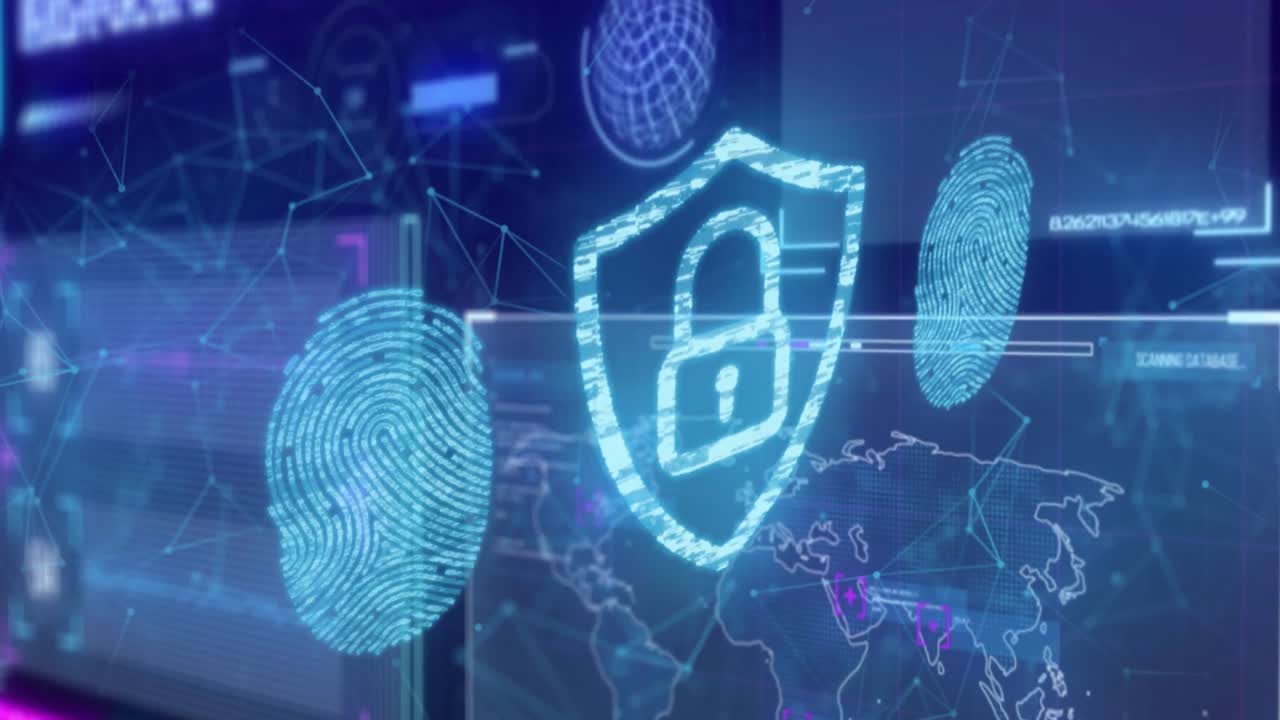 animación de la red de conexiones e iconos digitales en la interfaz